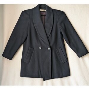Carol Horn 100% Wool Coat‎ Women's 10 Blue Shawl Collar Double Breasted Vintage